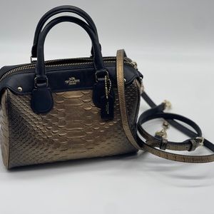 Coach Mini Baby Bennett Metallic Gold Python Embossed Satchel Crossbody F36657